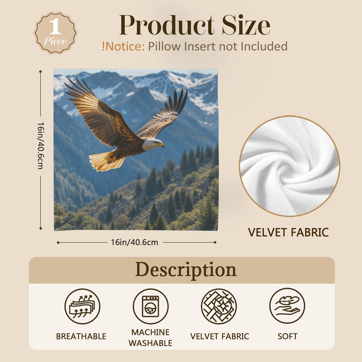 Bald Eagle Wingspan 16 x 16 in Envelope Pillow Case