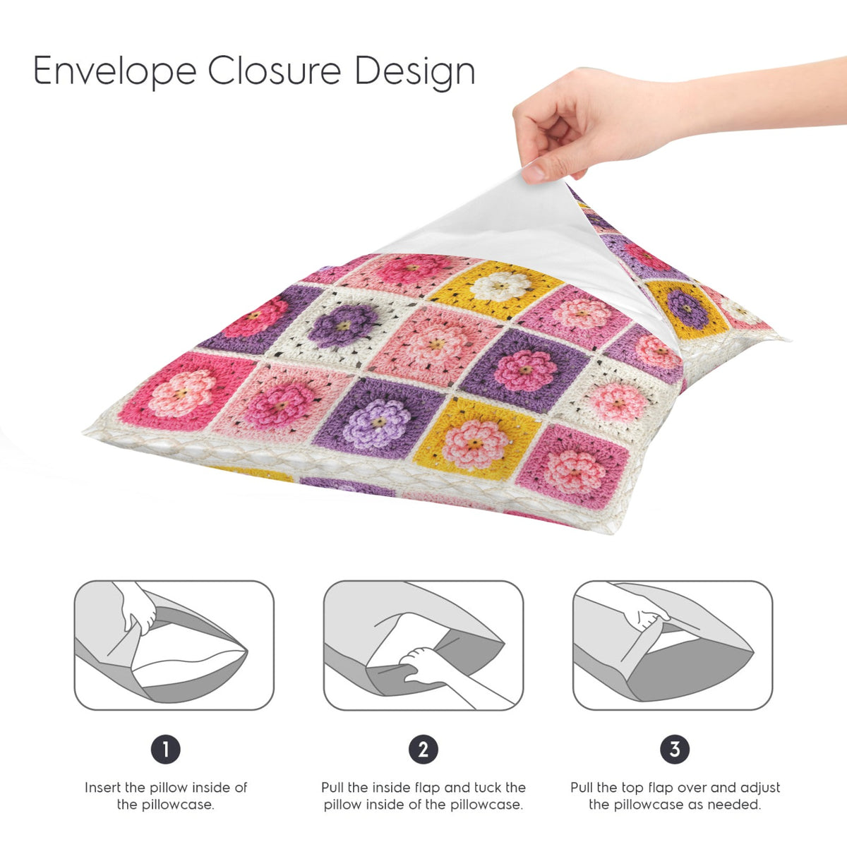 Soft Stitch Crochet Blooms 16 x 16 in Envelope Pillow Case