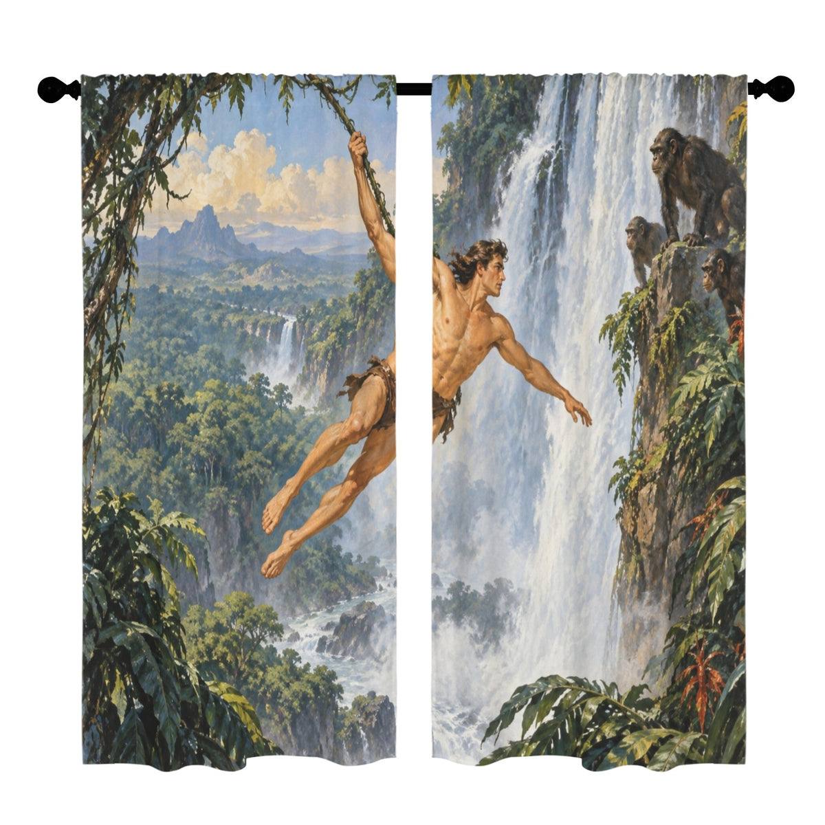 Tarzan Waterfall Swing 52 x 84 in Window Curtain Set
