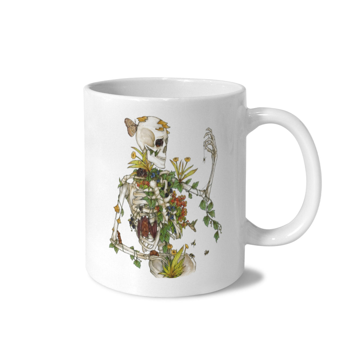 Skeletal Floral Bouquet 11 oz White Ceramic Mug