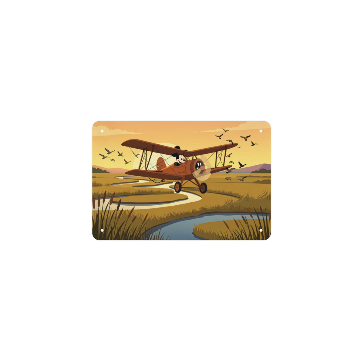 Marsh Biplane Mickey 12 x 8 in Metal Tin Sign
