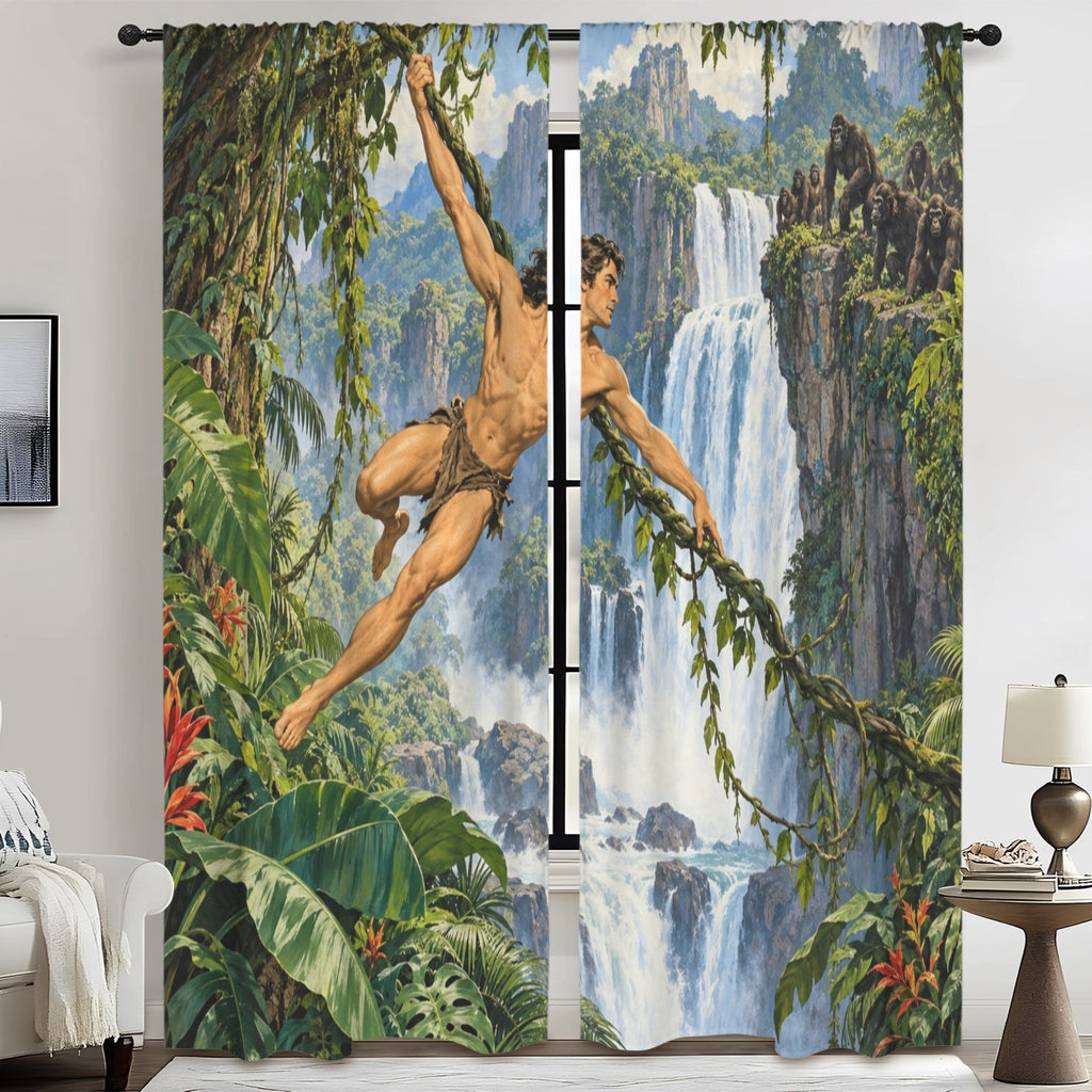 Tarzan Above the Jungle Waterfall 52 x 84 in Window Curtain Set