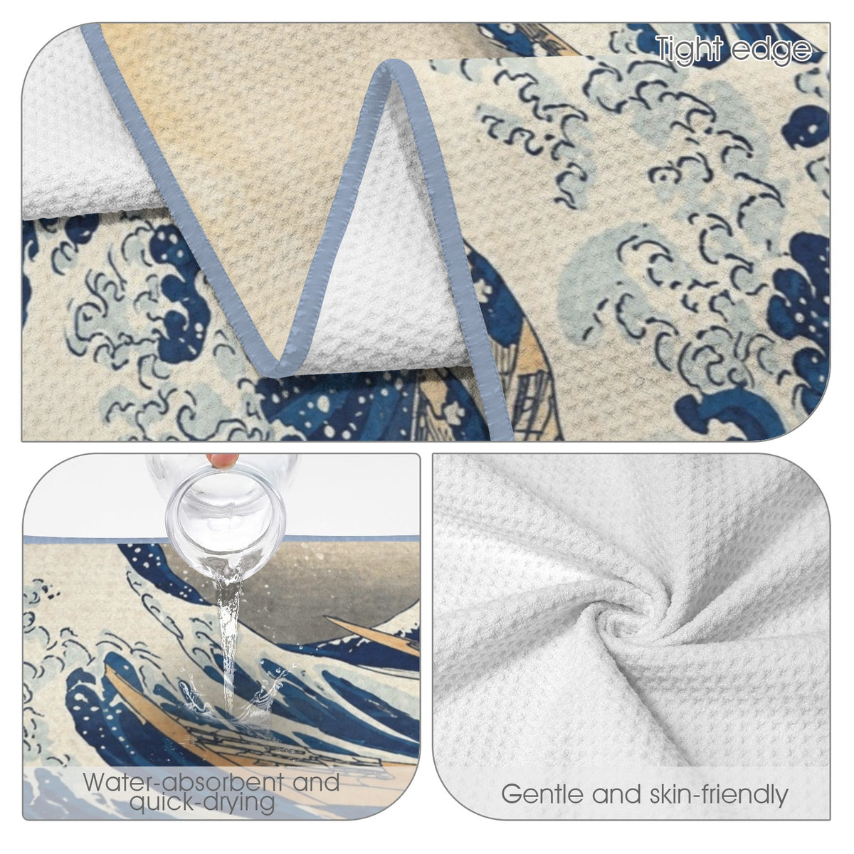 Hokusai Great Wave 29"x58" (QUE) Waffle Weave Bath Towel