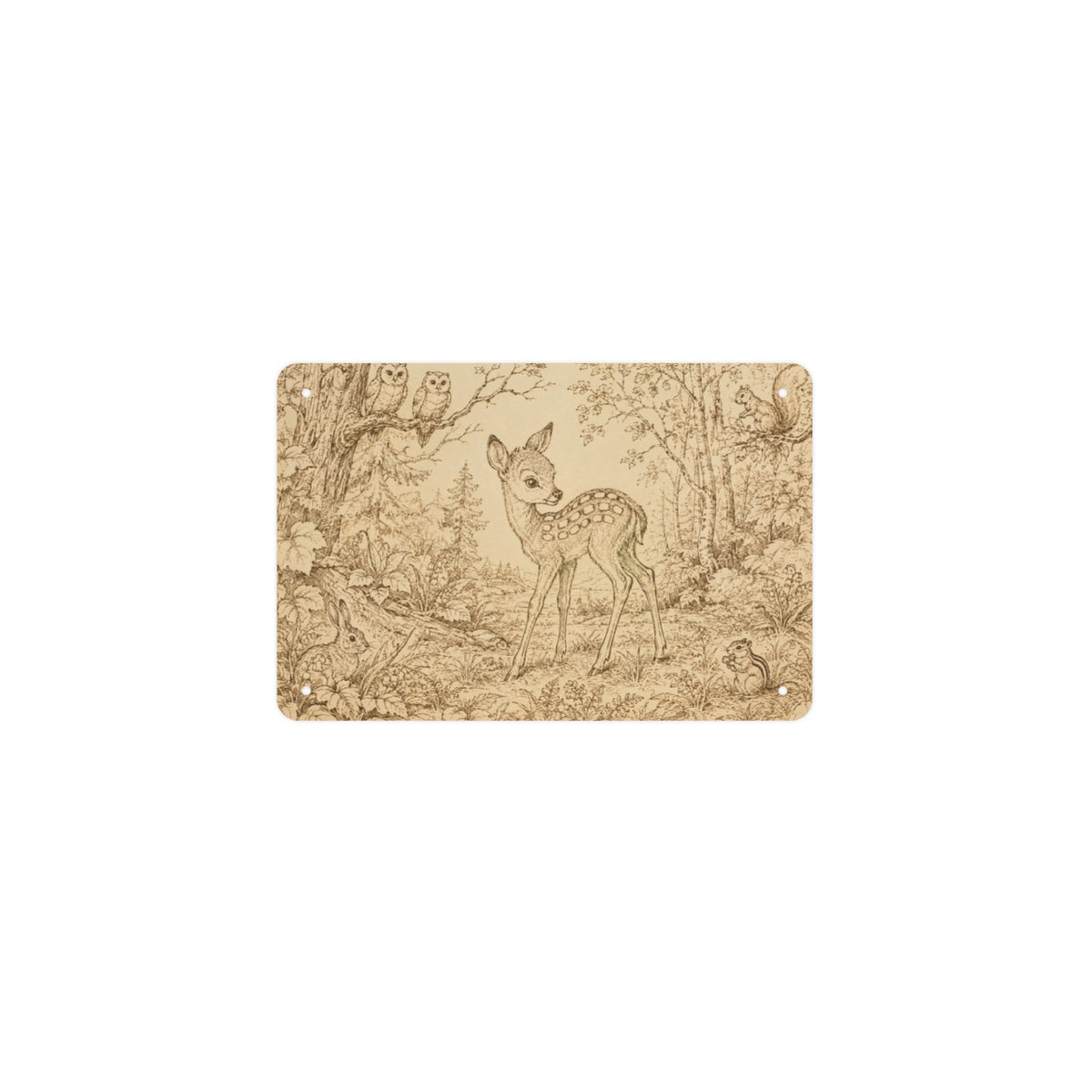 Bambi Forest Linework 12 x 8 in Metal Tin Sign