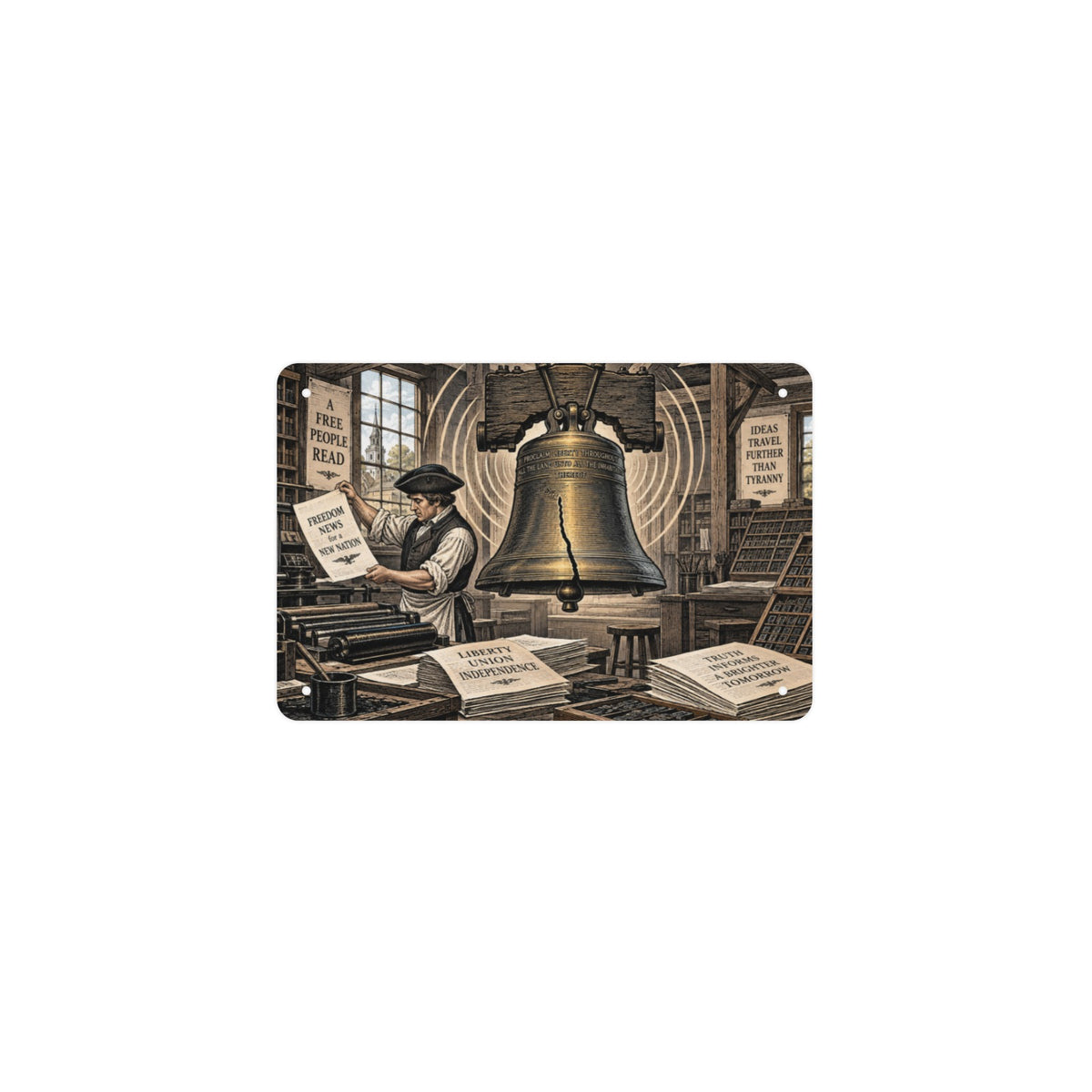 Print Shop Liberty Bell 12 x 8 in Metal Tin Sign