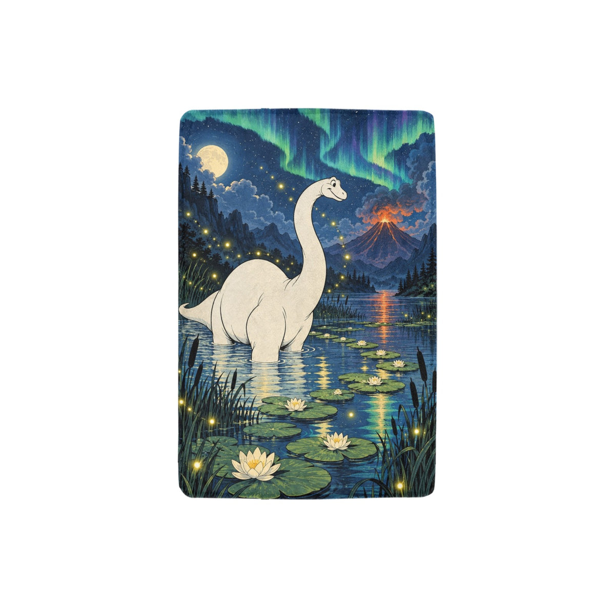 Gertie Dinosaur Aurora Volcano 32 x 48 in Micro Fleece Blanket