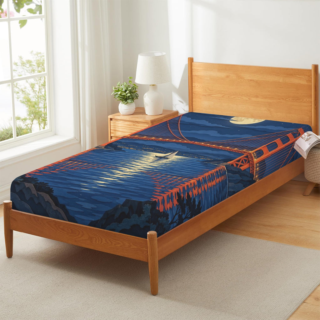 Golden Gate Moon Reflection Fitted Sheet 39x75x13inch (QUE)