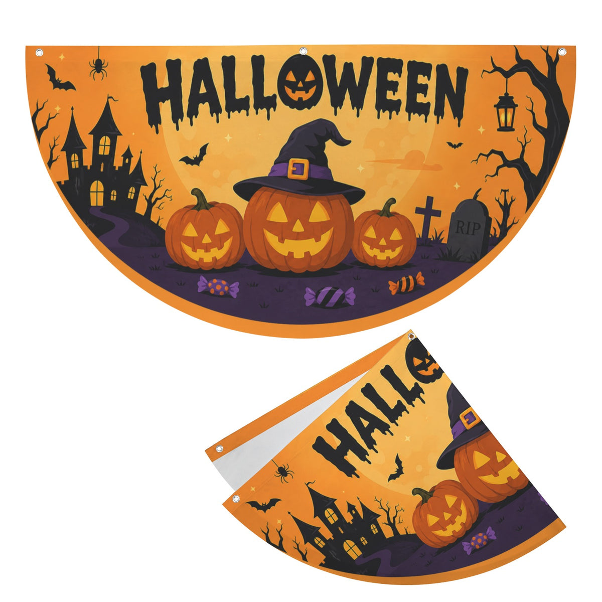 Halloween Gold-trim Fan 36 x 18 in Semi Circle Flag