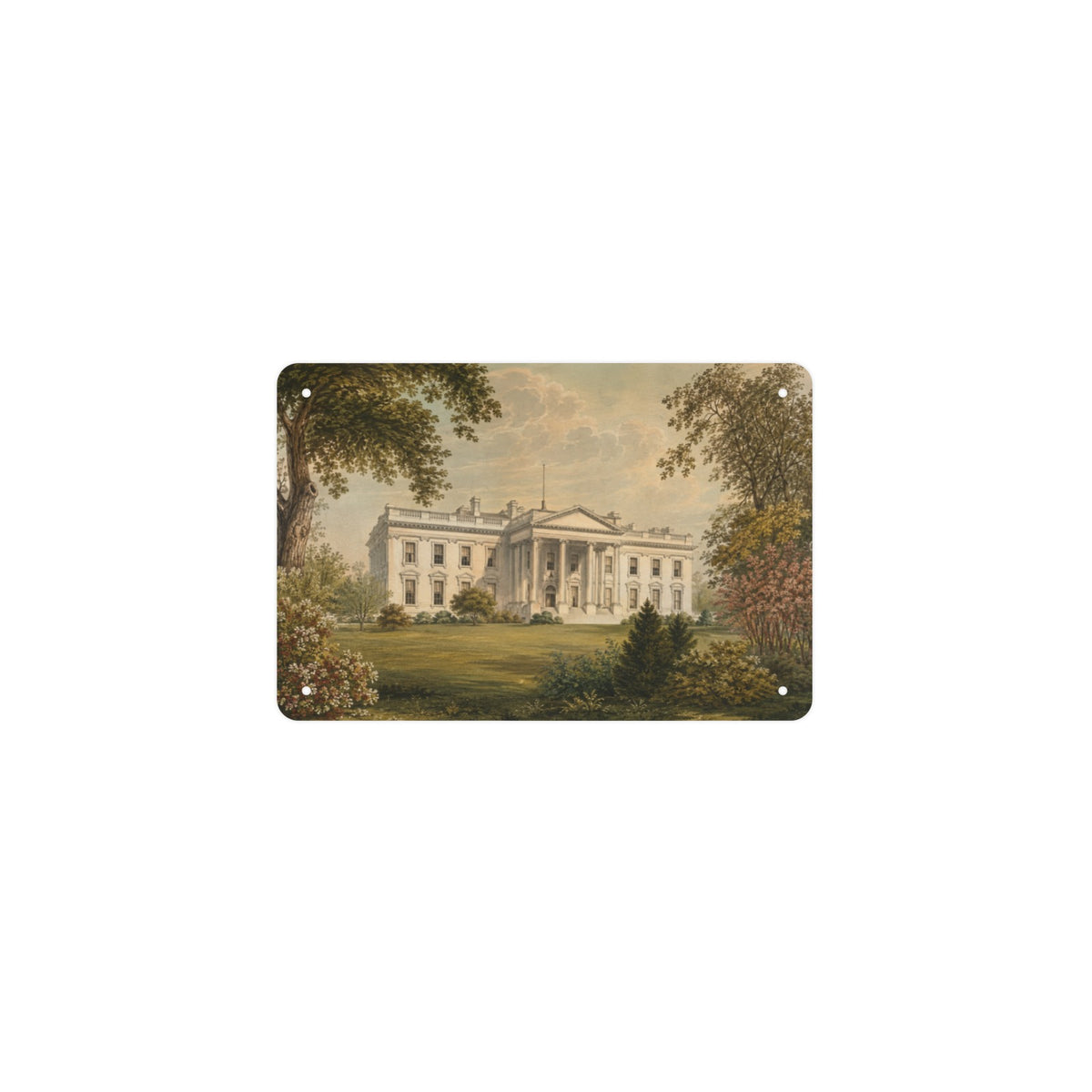 White House Facade 12 x 8 in Metal Tin Sign
