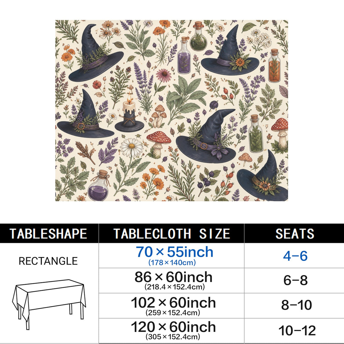 Witch Herb 178cm x 140cm Rectangular Tablecloth 70x55inch (QUE)