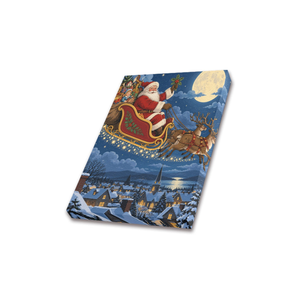 Santa Sky Sled Frame Canvas Print 8"x10"