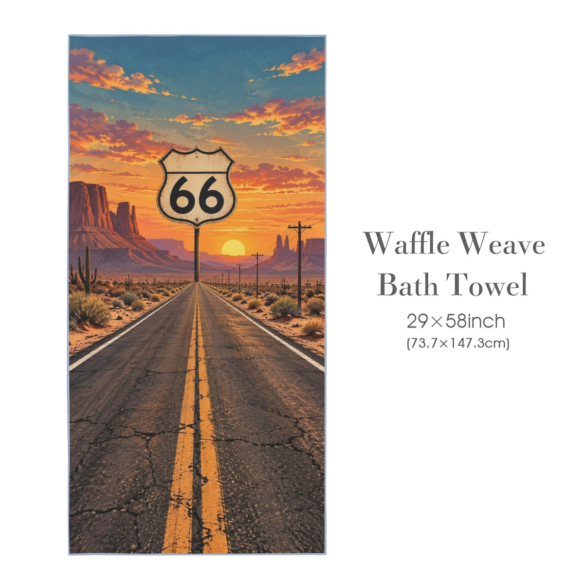 Route 66 Desert Dusk 29"x58" (QUE) Waffle Weave Bath Towel