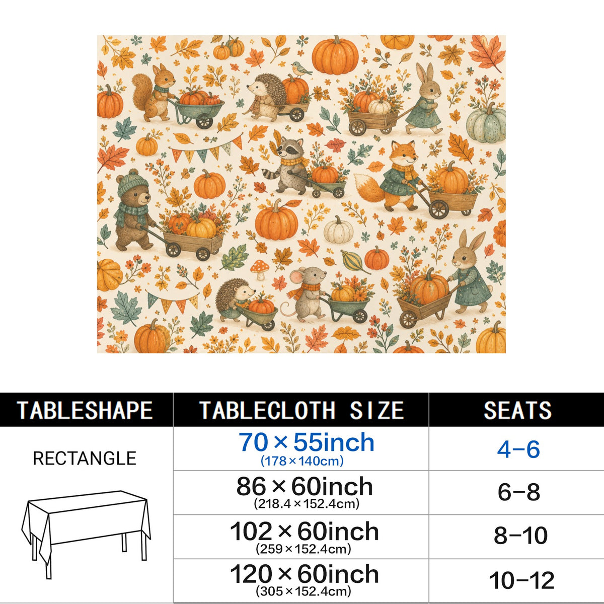 Folk Pumpkin 178cm x 140cm Rectangular Tablecloth 70x55inch (QUE)