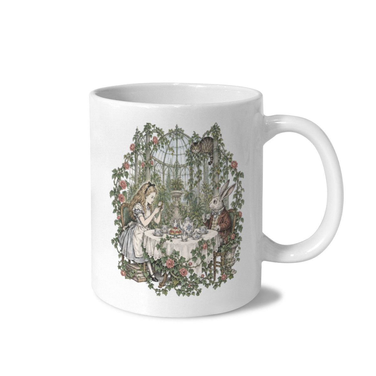 Tenniel Alice Greenhouse Tea Watch 11 oz White Ceramic Mug
