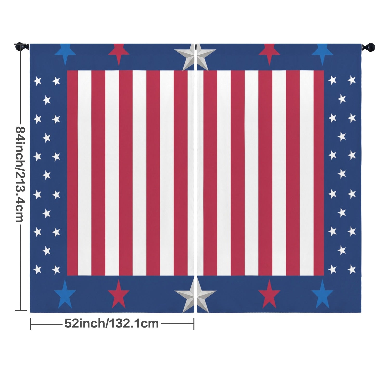 USA Stripes and Stars Field 52 x 84 in Window Curtain Set