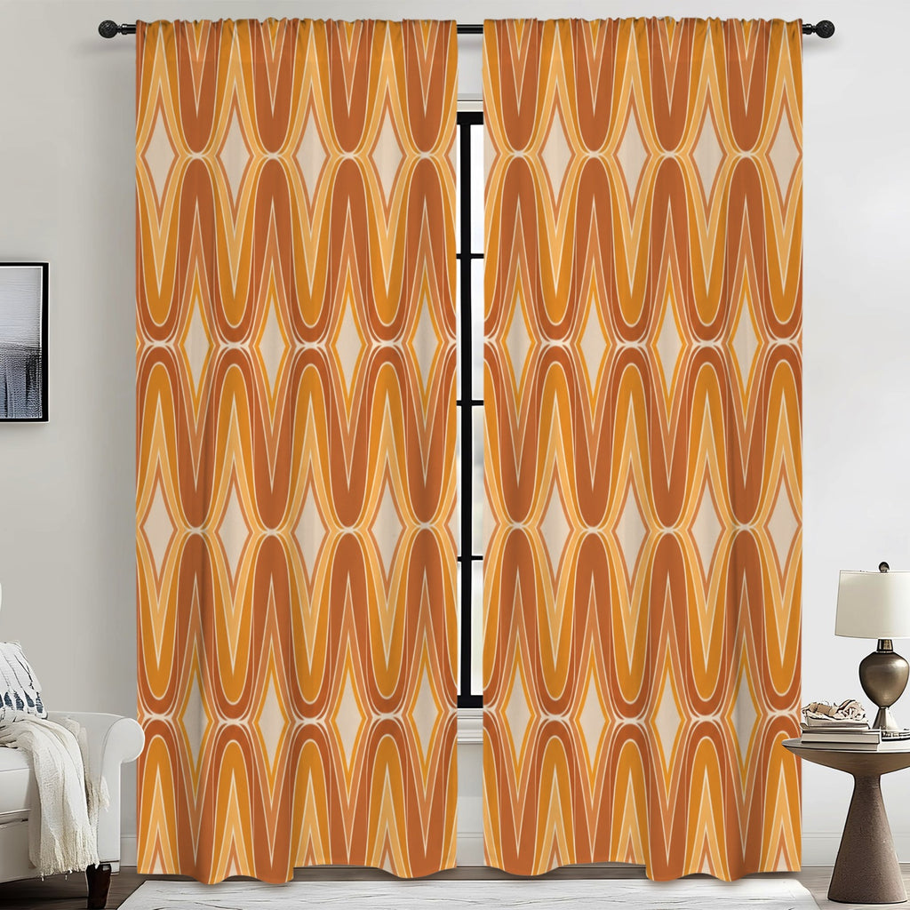 1970s Orange Geometry 52 x 84 in Window Curtain Set