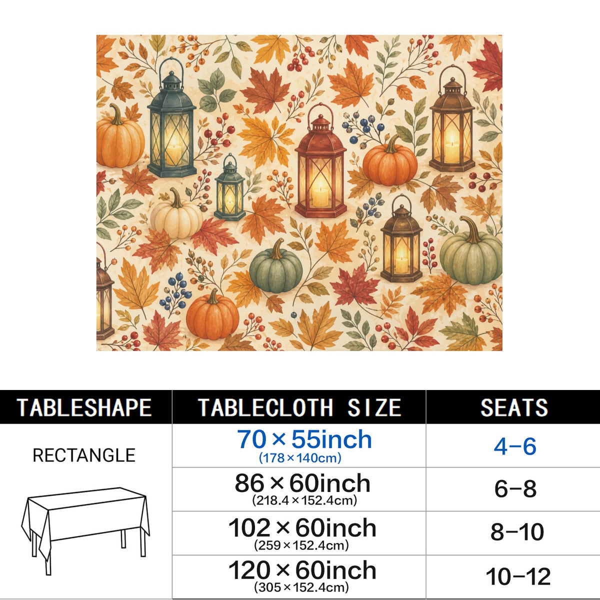 Lanterns 178cm x 140cm Rectangular Tablecloth 70x55inch (QUE)
