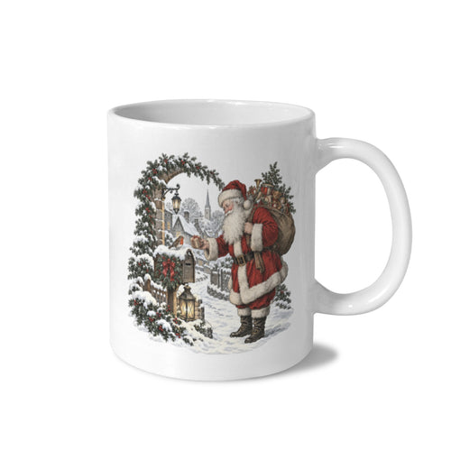 Santa Lantern Snowy Village Lane 11 oz White Ceramic Mug