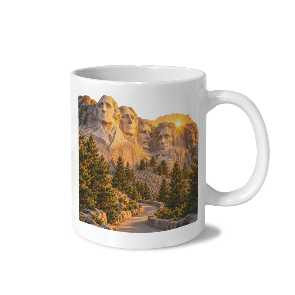 Mount Rushmore Amber Sunrise Pines 11 oz White Ceramic Mug