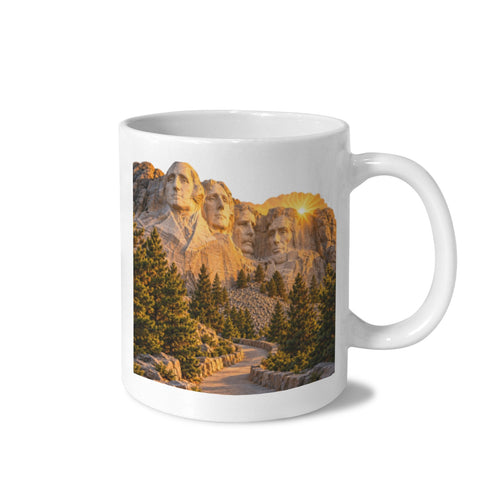 Mount Rushmore Amber Sunrise Pines 11 oz White Ceramic Mug