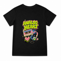 Women's Analog Heart Graphic T-Shirt on a black T-shirt.