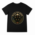 Women's Black Cat Magic Graphic T-Shirt on a black T-shirt.