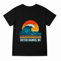 Women's Coastal Wave Graphic T-Shirt on a black T-shirt.