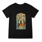 Women's Court Icons Graphic T-Shirt on a black T-shirt.