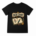 Women's Dear Diary Celestial Graphic T-Shirt on a black T-shirt.