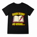 Women's Dear Diary Graphic T-Shirt on a black T-shirt.