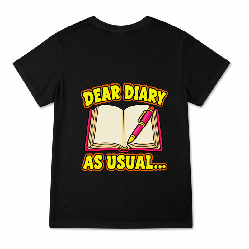 Women's Dear Diary Graphic T-Shirt on a black T-shirt.