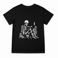 Women's Floral Skeleton Reader Graphic T-Shirt on a black T-shirt.