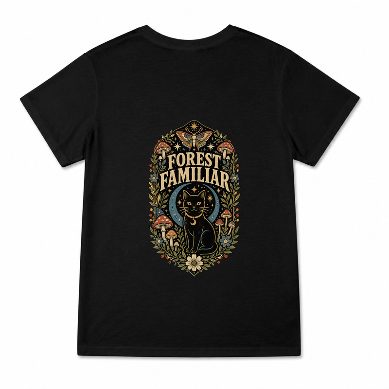 Women's Forest Familiar Graphic T-Shirt on a black T-shirt.