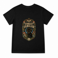 Women's Forest Familiar Graphic T-Shirt on a black T-shirt.