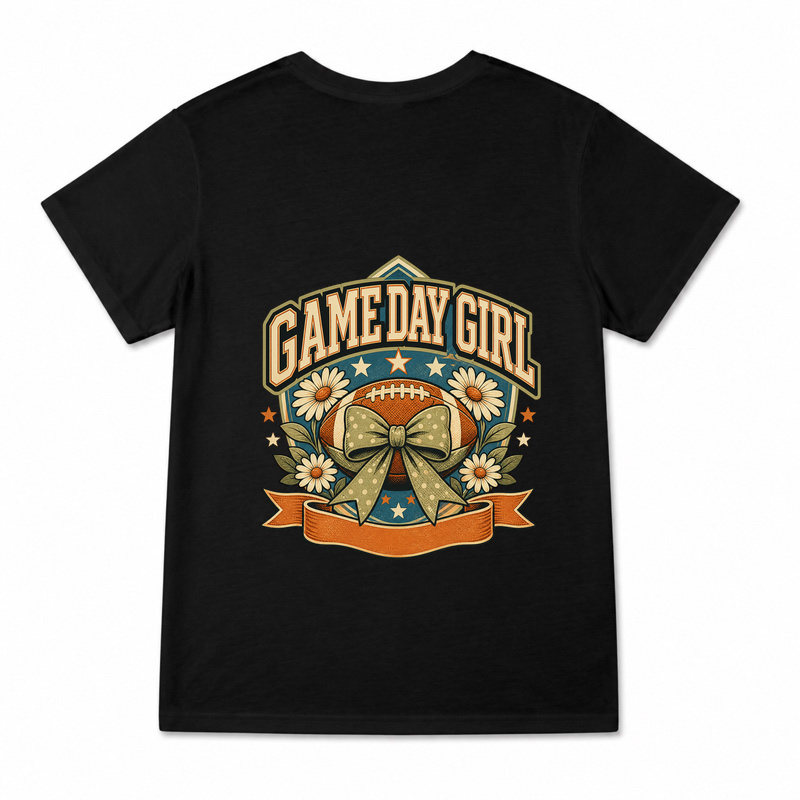 Women's Game Day Girl Graphic T-Shirt on a black T-shirt.
