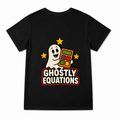 Women's Ghostly Equations Graphic T-Shirt on a black T-shirt.