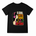 Women's Girl Gotta Have Options Graphic T-Shirt on a black T-shirt.
