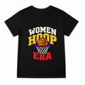 Women's Hoop Era Graphic T-Shirt on a black T-shirt.