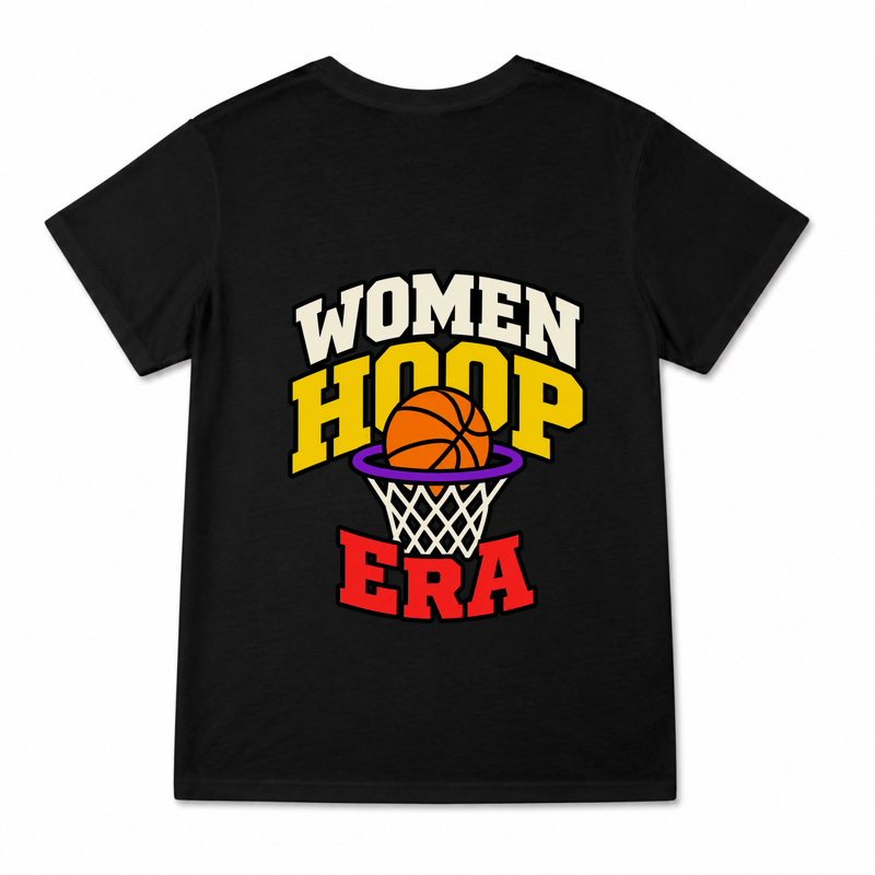 Women's Hoop Era Graphic T-Shirt on a black T-shirt.