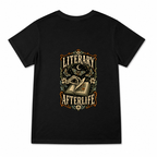 Women's Literary Afterlife Graphic T-Shirt on a black T-shirt.