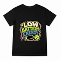 Women's Low Battery Energy Graphic T-Shirt on a black T-shirt.