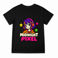Women's Midnight Pixel Graphic T-Shirt on a black T-shirt.
