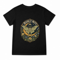Women's Moonlit Moth Graphic T-Shirt on a black T-shirt.