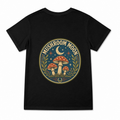 Women's Mushroom Moon Graphic T-Shirt on a black T-shirt.