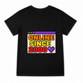Women's Online Since 2000 Graphic T-Shirt on a black T-shirt.