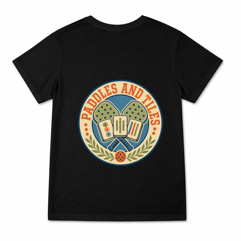 Women's Paddles And Tiles Graphic T-Shirt on a black T-shirt.