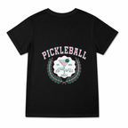 Women's Pickleball Social Club Graphic T-Shirt on a black T-shirt.