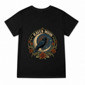 Women's Raven Moon Graphic T-Shirt on a black T-shirt.
