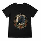 Women's Raven Moon Graphic T-Shirt on a black T-shirt.