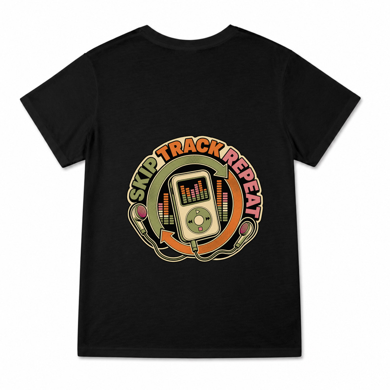 Women's Skip Track Repeat Graphic T-Shirt on a black T-shirt.